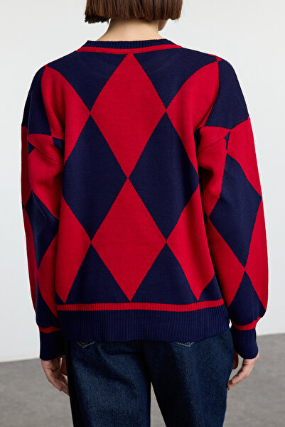 Trendyol Collection Navy Blue Diamond Patterned Crew Neck Sweater Tedaw25Kz00039