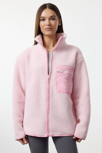 Trendyol Collection Světle růžový stojáček a kapesní tlustá fleecová pletená mikina - Twoaw24Sw00071