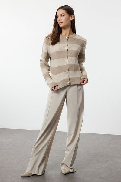 Trendyol Collection Basic Mink Striped Knitwear Cardigan - Twoaw24Hi00091