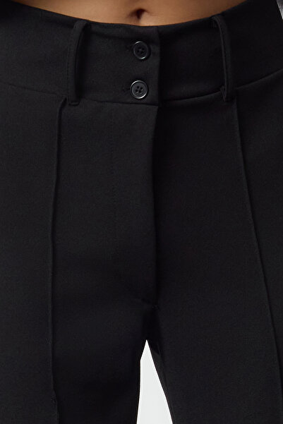 Trendyol Collection High Waist Rib Detailed Black Flare Trousers - Spanish Leg Twoaw25Pl00071