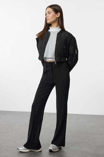 Trendyol Collection Spodnie dzwony z wysokim stanem i ściągaczem w kolorze czarnym - Spanish Leg Twoaw25Pl00071