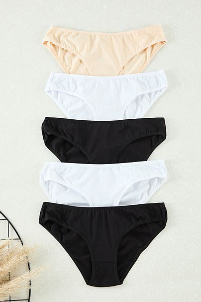 Trendyol Collection Schwarz-weiß-braunes 5-teiliges Single-Jersey-Slip-Höschen THMAW25KU00031