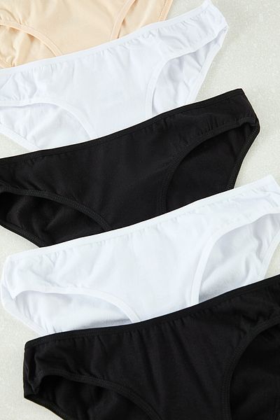 Trendyol Collection Schwarz-weiß-braunes 5-teiliges Single-Jersey-Slip-Höschen THMAW25KU00031