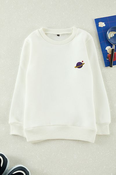 TRENDYOLKIDS White Girls Back Printed Mini Me Knitted Sweatshirt Tkdaw25Sw00051