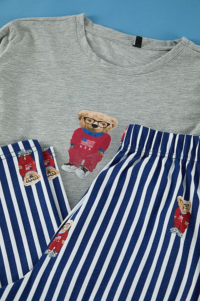 Trendyol Collection Gestrickter Pyjama mit normaler Passform und grauem Teddybär TMNAW25PT00055
