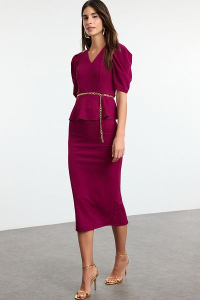 Trendyol Collection Purple Blouse Skirt Knitted Bottom Top Suit Tpraw25Au00007