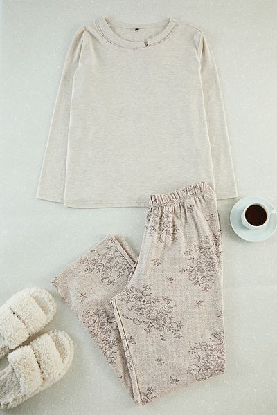 Trendyol Curve Multi-Colored Flower Patterned Tie Collar Knitted Pajamas Set Tbbaw25Ai00085
