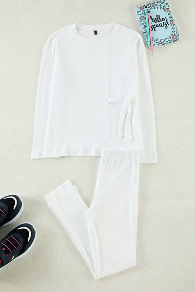 TRENDYOLKIDS White Girl's Plain Knitted Bottom-Top Suit Tkdaw25Au00169