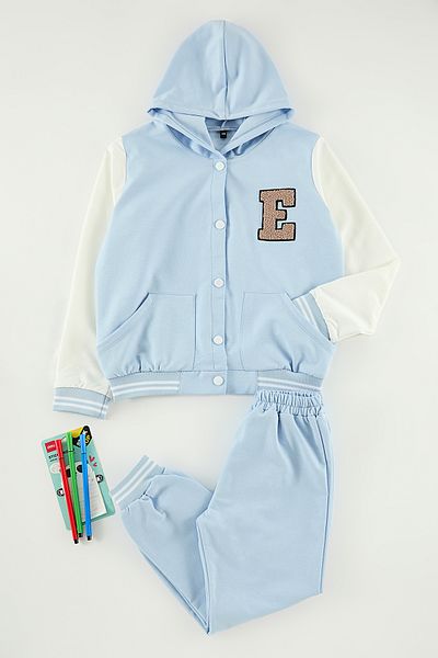 TRENDYOLKIDS Baby Blue színes blokk kötött öltöny lányoknak - TKDAW25AU00026