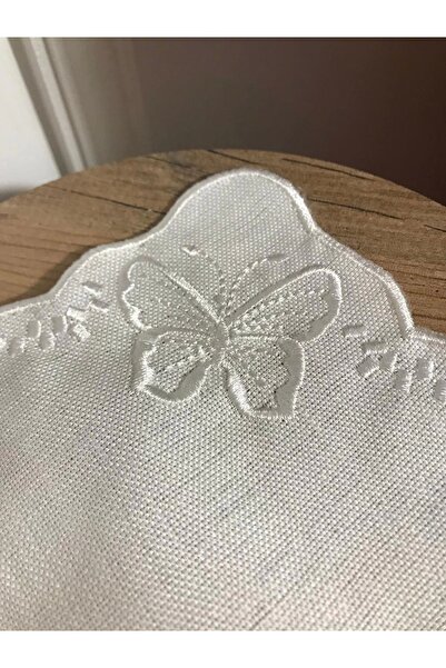 NİVEMESHOME Nivemeshome Butterfly White Square (6 Pcs) Linen Cocktail Napkin Coffee Side Presentation Holder