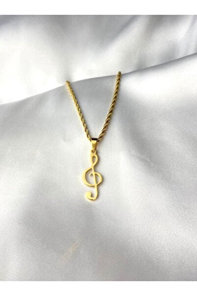 Herşey Nota قلادة مفتاح من الفولاذ المقاوم للصدأ باللون الذهبي على اليسار