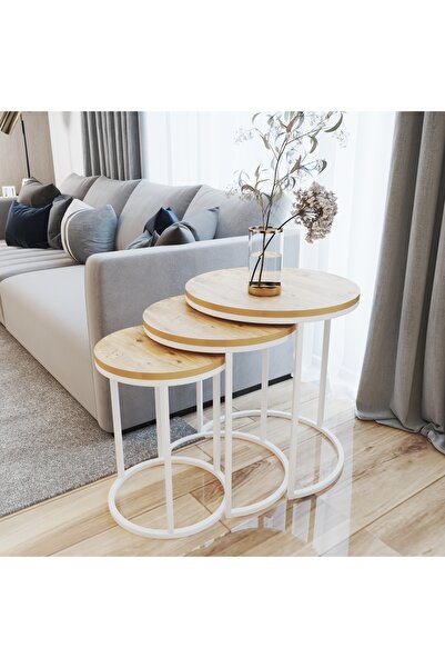 ECOL DESİNGS Ecol 3lü Lüx C Zigon Sehpa Beyaz Rivoli