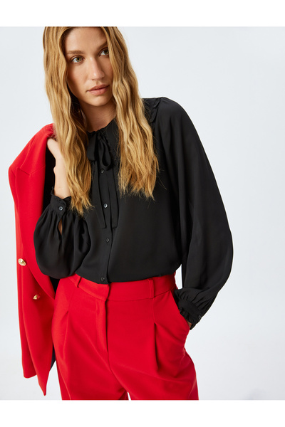 Koton Uzun Kollu Fırfırlı Geniş Bebe Yaka Şifon Gömlek