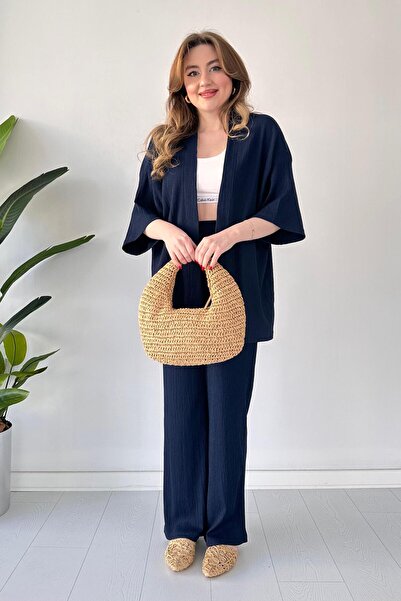 MaziButik Seersucker Double Set Navy Blue