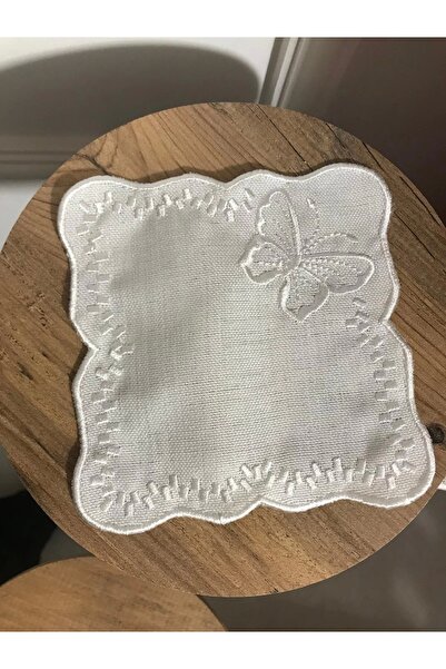 NİVEMESHOME Nivemeshome Butterfly White Square (6 Pcs) Linen Cocktail Napkin Coffee Side Presentation Holder