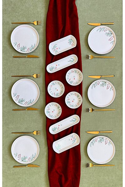 Erbaşlar Kokina Yılbaşı Ağacı Lüks Rölyefli 14 Parça 6 Kişilik Kahvaltı Takımı, Seti