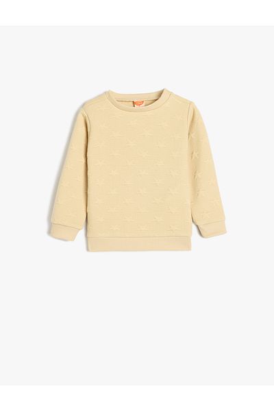 Koton Sweatshirt Star Detailed Textured Crew Neck Long Sleeve