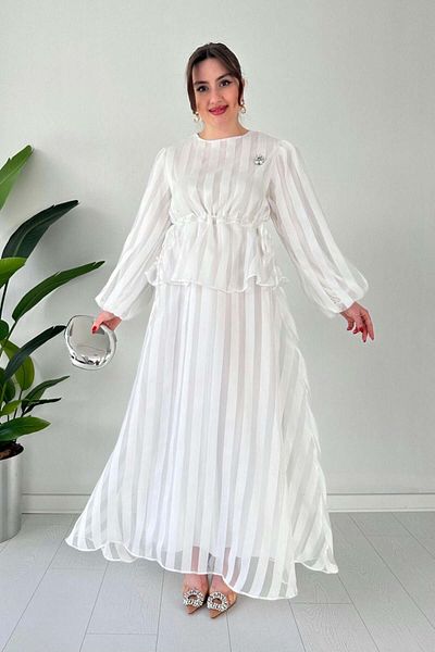 MaziButik Φόρεμα σχεδιαστή λευκής οργάντζας