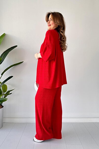 MaziButik Gofre İkili Takım Kırmızı