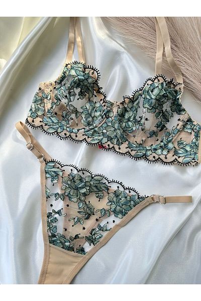 dem merys Green Underwire Bra Set