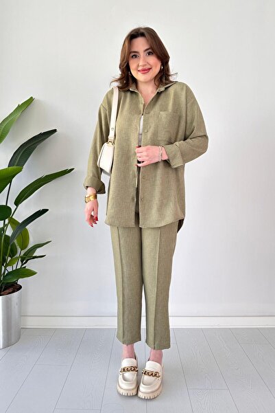 MaziButik Λευκό Διπλό Σετ - Χακί Μοντέλο