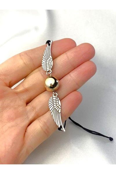Herşey Nota Harry Potter Quidditch Ball - Golden Snitch Silver Bracelet, Adjustable Black String