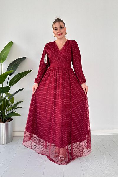 MaziButik Rochie din tul burgundy - Buline