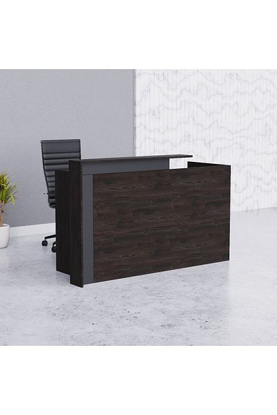 Mahmayi Zelda 26R001 Modern Reception Desk - Black Brown Thermo Oak