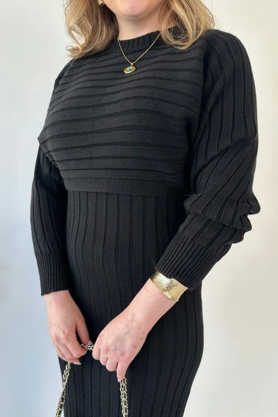 MaziButik Crop Triko Elbise Siyah