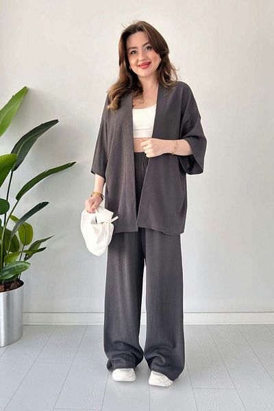 MaziButik Anthracite Seersucker Διπλό Σετ
