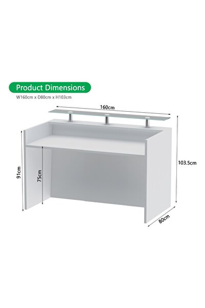 Mahmayi R06 White Office Reception Desk Without Drawers - 160cm