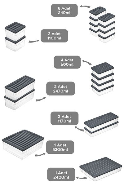 Meleni Home Microwave-Compatible Organizer Set of 20 - Anthracite Deep and Shallow Food Food Storage Container