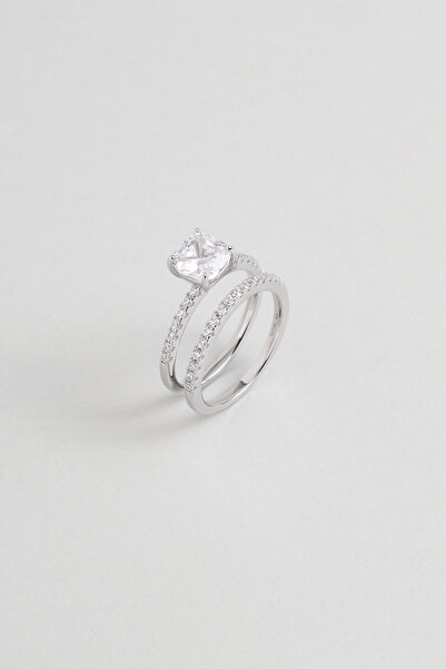 So CHIC... Sonsuz Aşk 18 Ayar Beyaz Altın Kaplama Gümüş Tektaş Yüzük