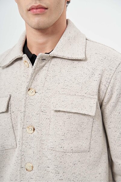 İmza Μπεζ Slim Fit Classic Coat - Polo Collar, Ζακάρ μοτίβο, χωρίς σχισμές και χωρίς επένδυση 1007245160