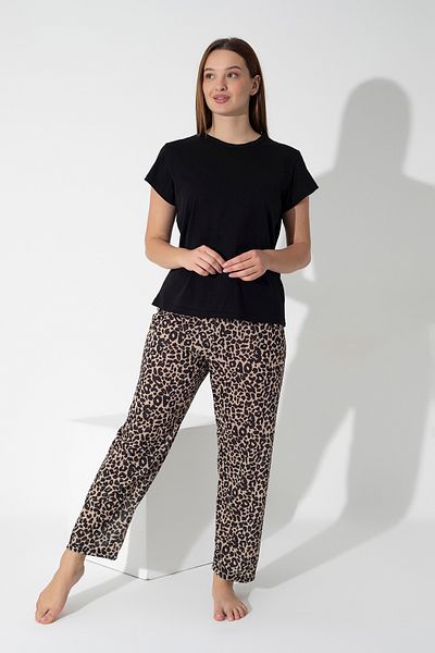 ModaLeaf Set de pijamale cu mânecă scurtă cu model leopard de culoare neagră 302