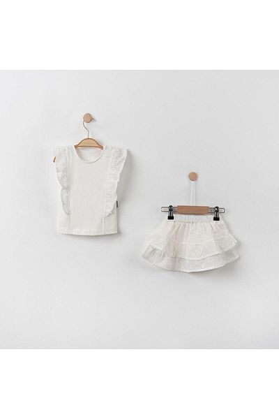 Lolons Floral Embroidered SKirt and Ruffle Double Set for Baby Girl