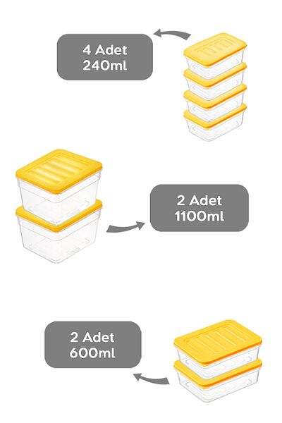 Meleni Home 8-Piece Yellow Refrigerator Organizer Set - Deep and Shallow Microwave Freezer Container