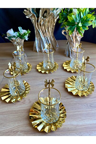 atabey home collection Odin 18 Piece Tea Set - Metal Fan and Butterfly Pattern Plate