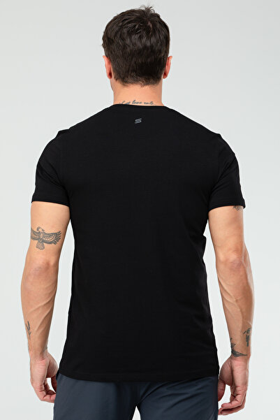 speedlife Μαύρο κανονικό βαμβακερό λαιμόκοψη κοντό μανίκι Basic ανδρικό μπλουζάκι Xf1708