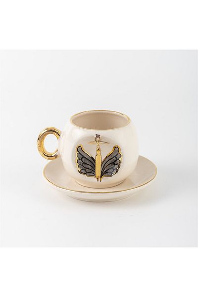 BSK Black Letter Ceramics Angel Cup - Brown, Letter I