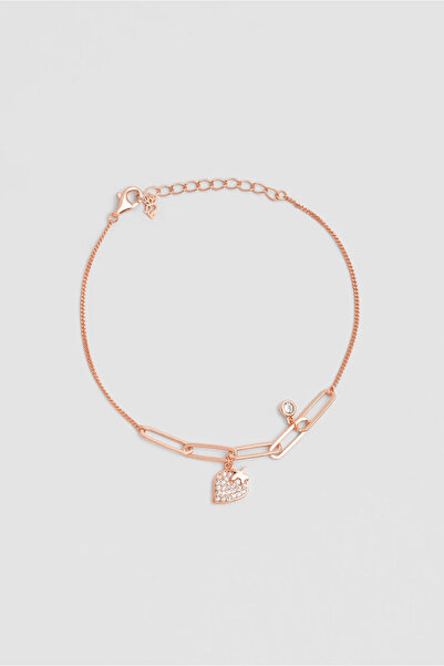 So CHIC... Çilek Dalı 18 Ayar Rose Altın Kaplama 19 Cm Gümüş Zincir Bileklik