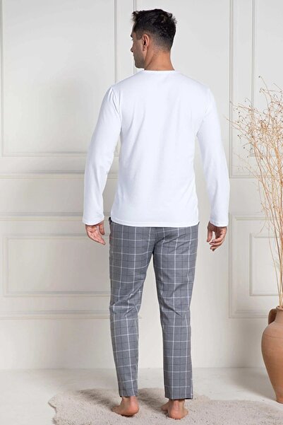Mecit Pijama Men's Long Sleeve Plaid Oversize Cotton Pajamas Set