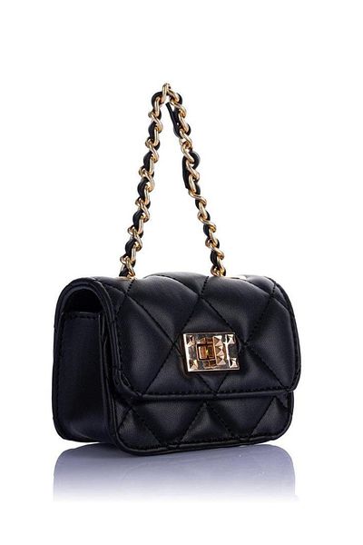Nas Bag Quilted Mini Hand and Wallet Bag - Black with Chain Detail