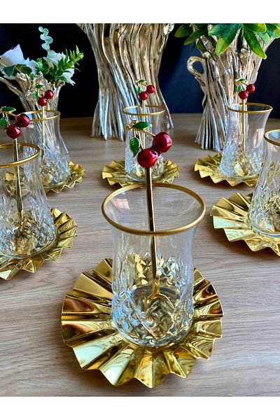 atabey home collection طقم شاي أودين 18 قطعة - مع مروحة معدنية وأطباق متقاطعة