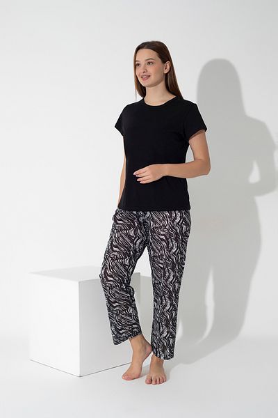 ModaLeaf Set de pijamale cu mânecă scurtă cu model zebră de culoare neagră 303
