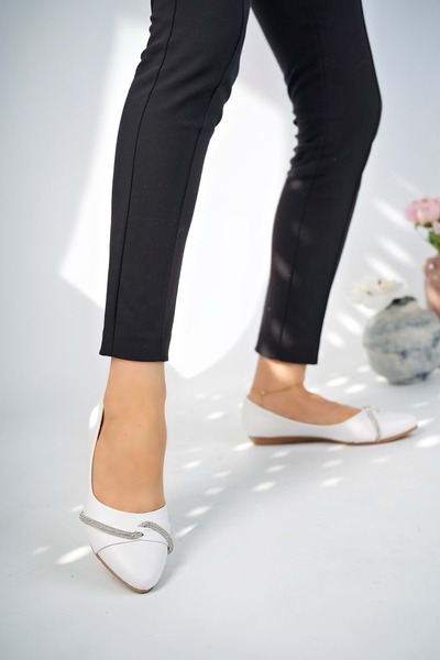 bulutmod BA04224 Λευκά Γυναικεία Παπούτσια Μπαλαρίνας Μεγάλου Μεγέθους Wave Stone - ΛΕΥΚΟ - 42