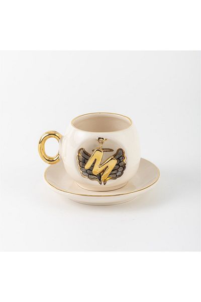 BSK Black Letter Ceramics Angel Cup - Brown, Letter M