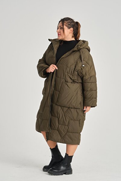 della moor Women's Khaki Hooded Oversize Long Coat