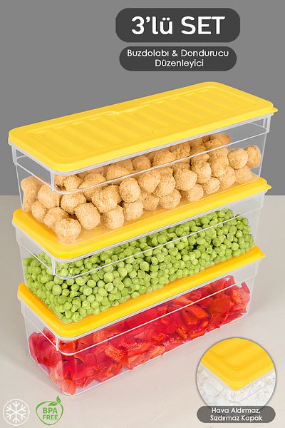 Meleni Home 3-Piece Compatible Organizer Set - Deep Microwave, Food Supply Storage Container, 2470ml Yellow