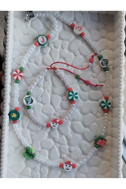 Amabel Jewelerys Yılbaşı Figürlü Beyaz Kumboncuk Çocuk Bileklik Kolye